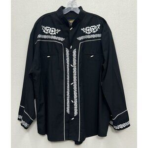 El General Shirt Mens 2XL XXL Black White Toggle Button Horse Shoe Embroidery